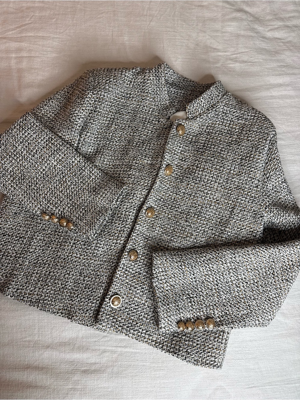 Herringbone Tweed Jacket Blazer in black, ivory & tan